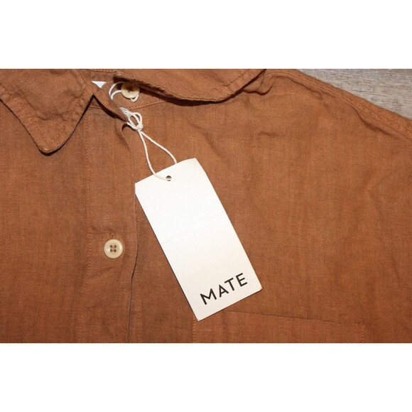 NWT Mate The Label 100% Linen Mini Button Down Shirt Dress SED Brown Sz M $158 - Picture 6 of 8